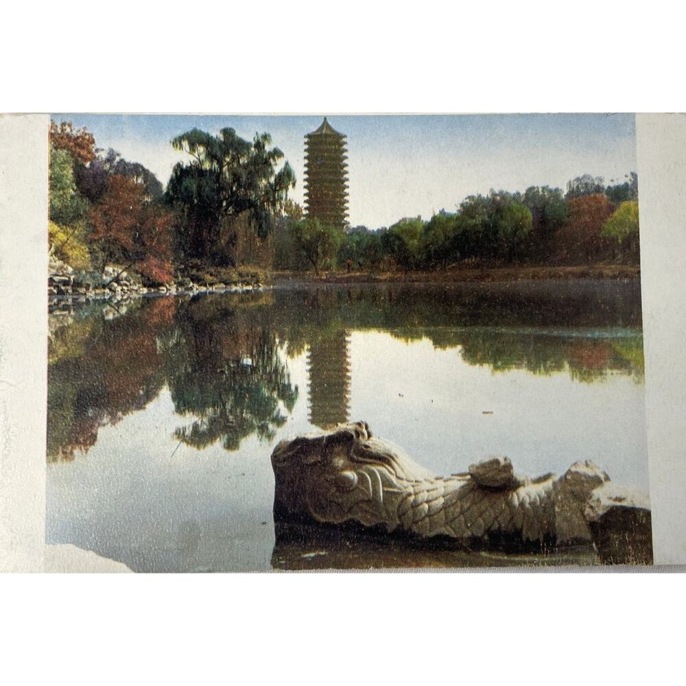 Stone Fish Reflection Pagoda in Mouth Postcard Japan China Vintage u